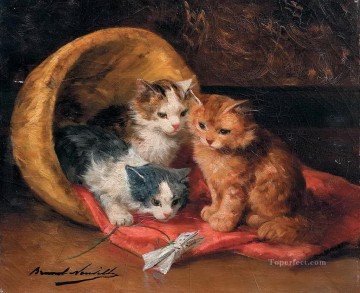 Kittens Alfred Brunel de Neuville Oil Paintings